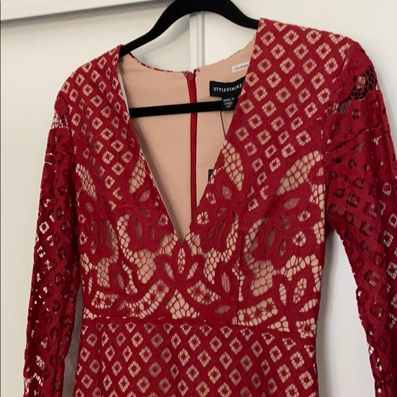 STYLESTALKER XS Red Lace Long Sleeve Dress NWT - Picture 2 of 4